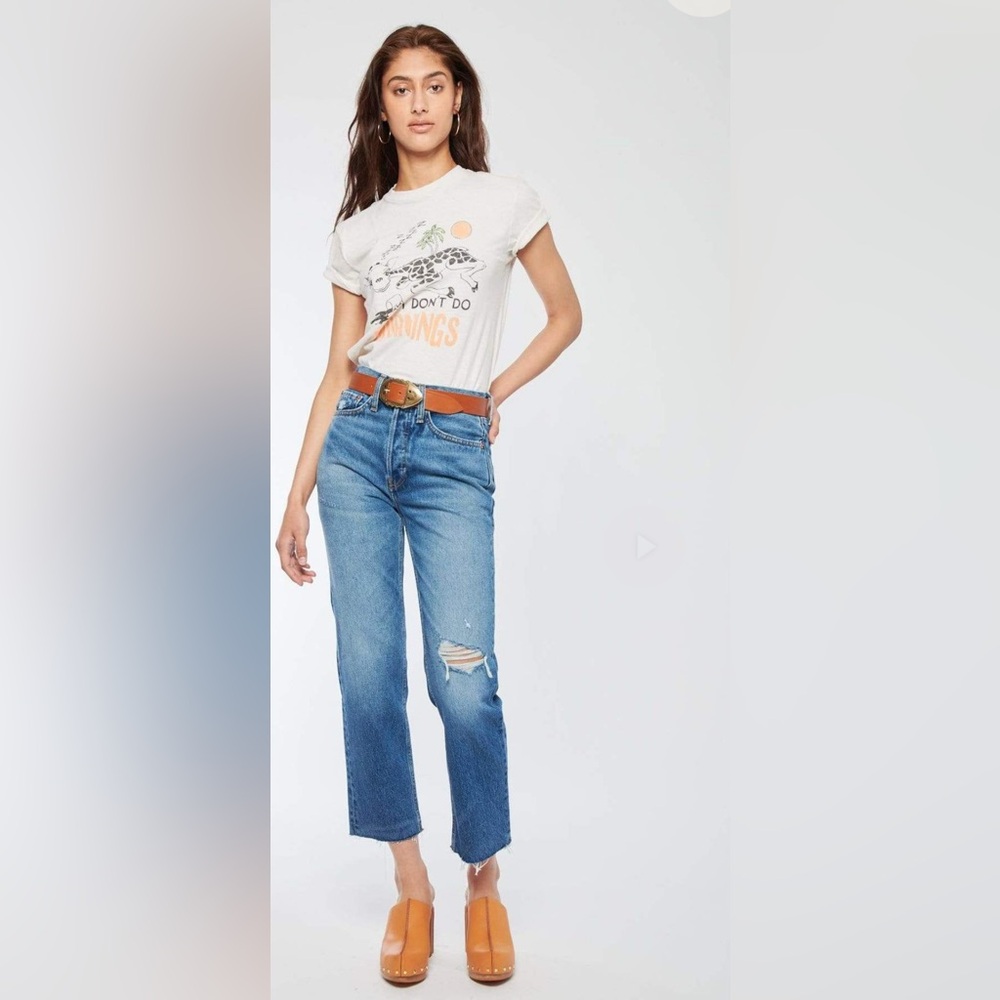 Redone 70s Loose Tee “ I Don’t Do Mornings Graphic - White with Orange Print - Picture 3 of 11